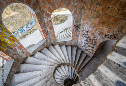 Łapalice, Poland - built in 1983 but never finished, the ruins of Łapalice Castle are an interesting tourist attractions in northern Poland. Here in particular its spiral staircases