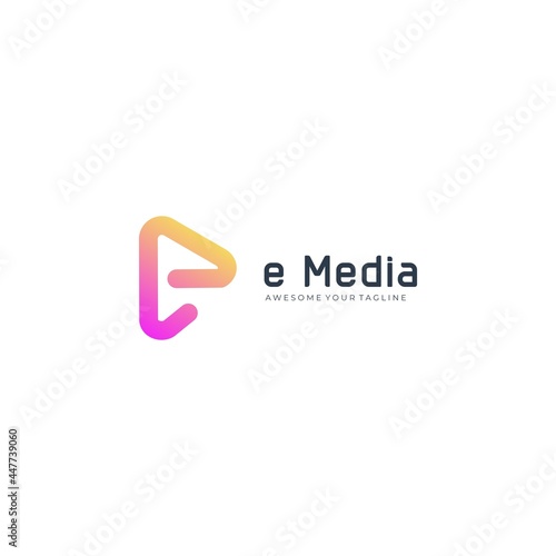 Letter E media play logo gradient modern