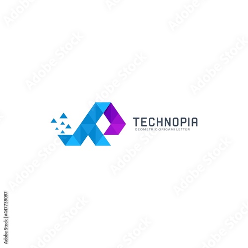 Letter TP geometric origami colorful modern logo template
