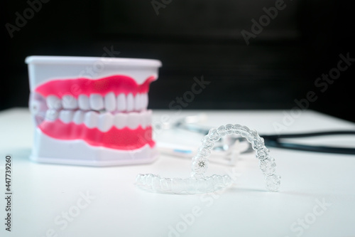 Invisalign braces and tools for dental care, dental healthcare and Orthodontic concept.