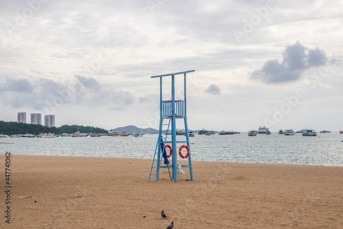 Lifeguard high chair on a beach photo