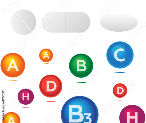 Isolated white Pills, antibiotics or Drugs. Vitamin Pill, capsule tablet and pharmaceutical drug painkillers