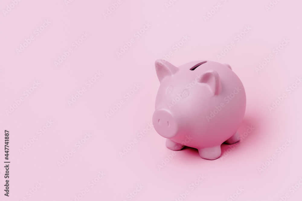 pink piggy bank isolated on pink background, safe and financial