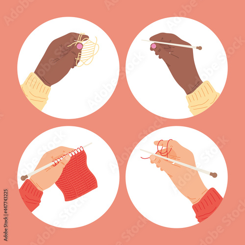 Hands holdigng knitting needles set