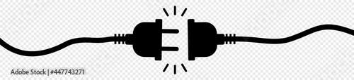 Electric socket with a plug. Concept of 404 error connection. Electric plug icon and outlet socket unplugged. cable of energy disconnect, vector Illustration