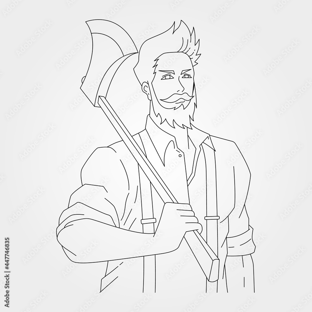 gentleman carpentry holding ax vector illustration design, line art carpenter illustration gentleman carpentry holding ax vector illustration design, line art carpenter illustration