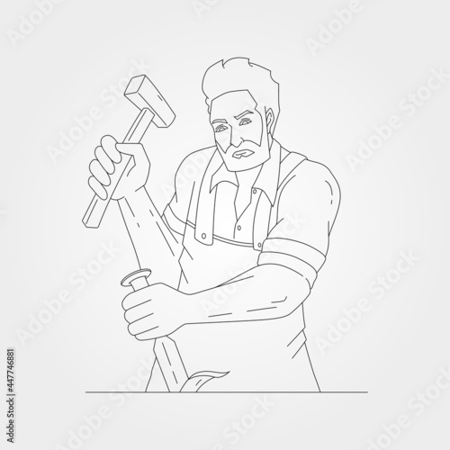 gentleman carpenter working on woodworking vector symbol illustration design