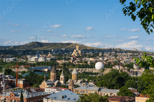 Beautiful panoramic view of Tbilisi city, Georgia, Europe. Old town, Sololaki district.
