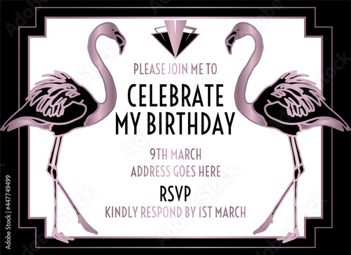 Vintage Art Deco Invitation Design with Flamingo
