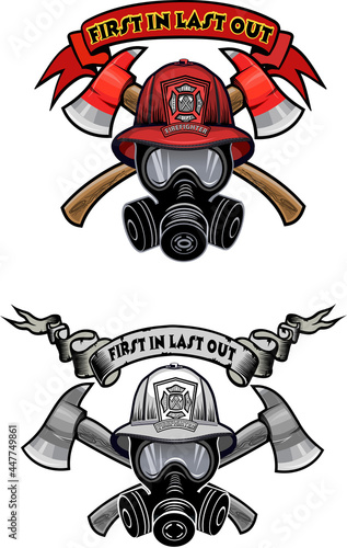 Firefighter Tattoo. Fireman helmet and cross axe