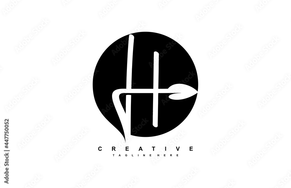 typography letter H combine leaf rounded logo typography letter H combine leaf rounded logo