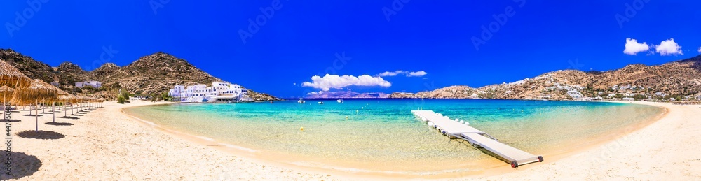 Greek summer holidays. Best beaches of Ios island - Mylopotas with crystal clear waters. Creece, Cyclades