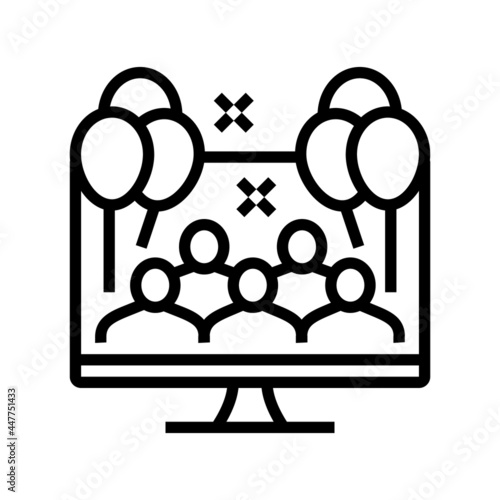 virtual kids party line icon vector. virtual kids party sign. isolated contour symbol black illustration