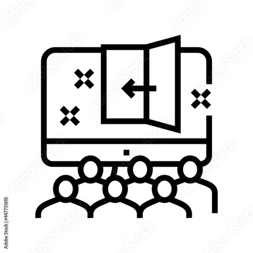 virtual escape room kids party line icon vector. virtual escape room kids party sign. isolated contour symbol black illustration