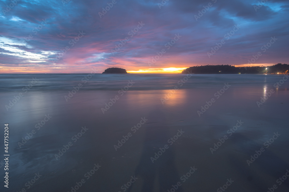 Fototapeta premium cloud moving in red sky during stunning sunset..scenery red sky with clouds moving panorama summer..stunning red sunset over the sea