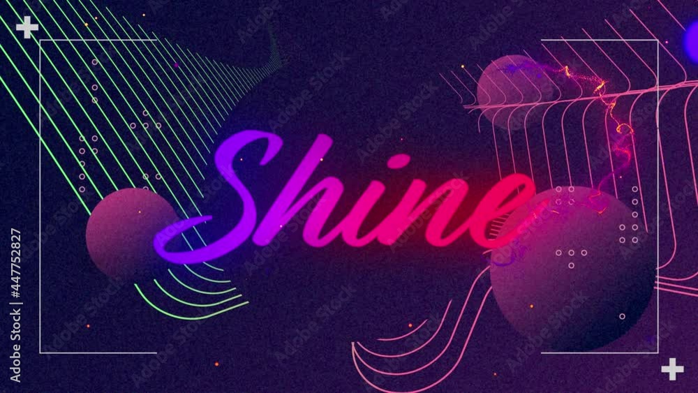 Animation of shine text over colorful lines and shapes Animation of shine text over colorful lines and shapes