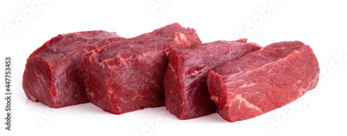 raw tasty beef isolated on white background close up
