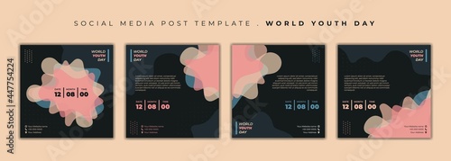 Set of social media post template. World Youth Day social media template with dark background