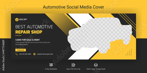 Automotive social media and facebook cover banner template, Luxury car rent social media banner template, Facebook cover photo design vector templates