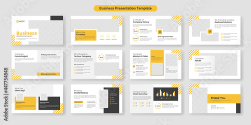 Creative business powerpoint presentation slides template design. Use for modern keynote presentation background, brochure design, website slider, landing page, annual report, company profile.
