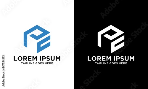 PC,PE logo geometric design hexagonal monogram vector template.