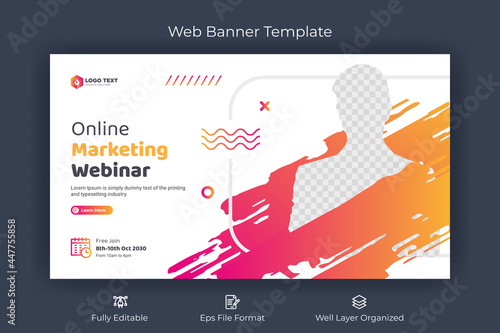 Online marketing webinar web banner and youtube thumbnail template