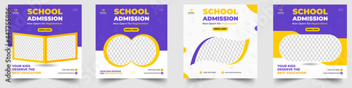 School admission social media post banner design. back to school social media post banner design set. Back to school admission promotion banner. school admission template for social media ad.