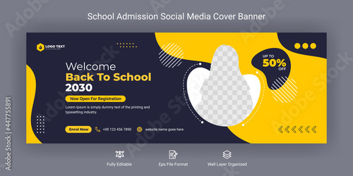 School admission social media facebook cover banner template, Web banner timeline template.