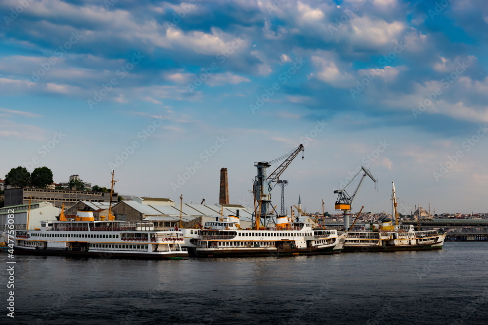 Shipyard with ships in Istanbul. Turkey.