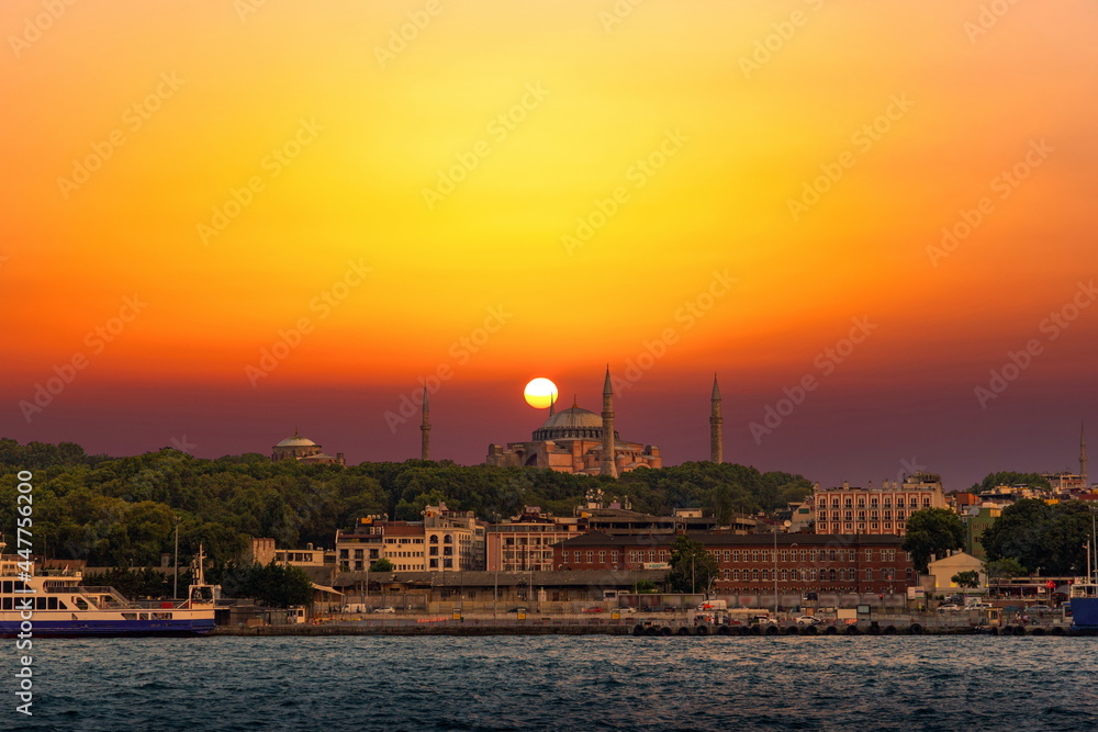 Hagia Sophia, a famous sight of Istanbul, sunset view.