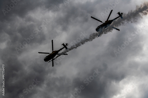 demonstration flights of modern combat helicopters at the MAKS-21 aerospace show in Zhukovsky on July 24, 2021 