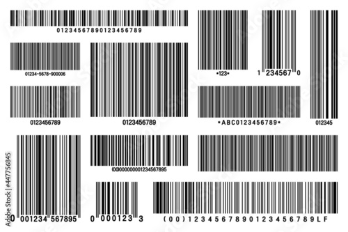 Set of product barcodes. Identification tracking code. Serial number, product ID with digital information. Store or supermarket scan labels, price tag. Vector illustration.
