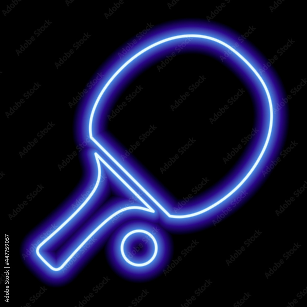 Table tennis racket and ball on a black background. Blue neon outline. Icon  illustration. Ping-pong ilustración de Stock | Adobe Stock
