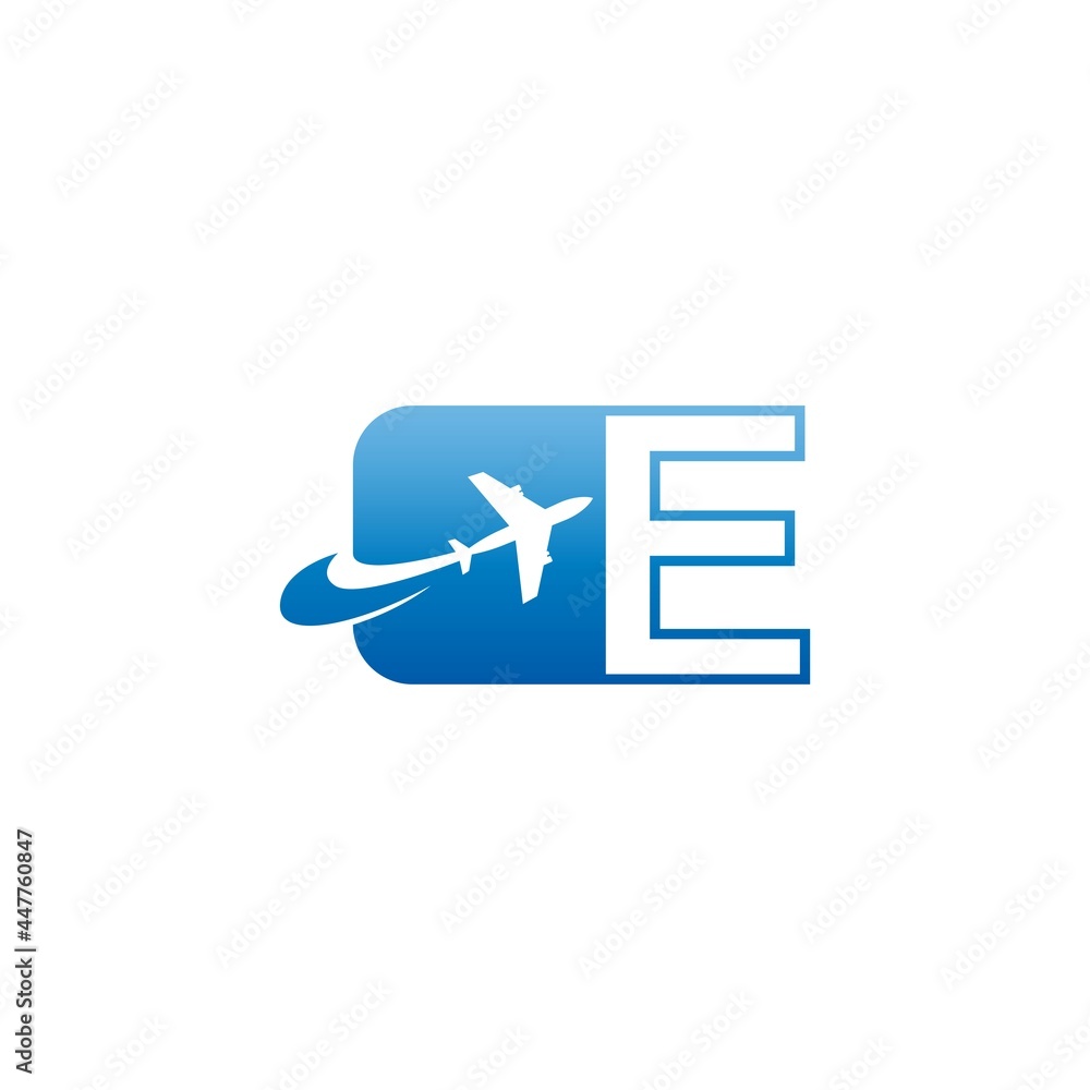 Letter E with plane logo icon design vector