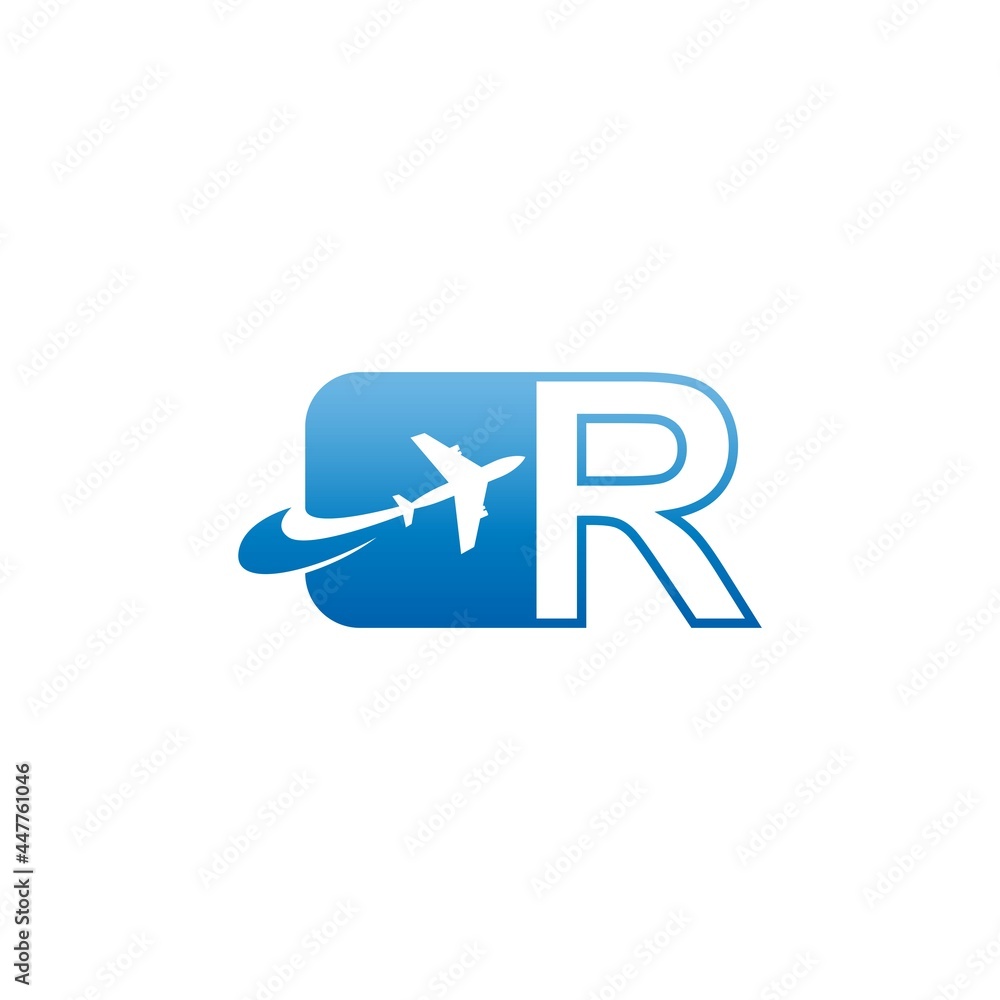 Letter R with plane logo icon design vector