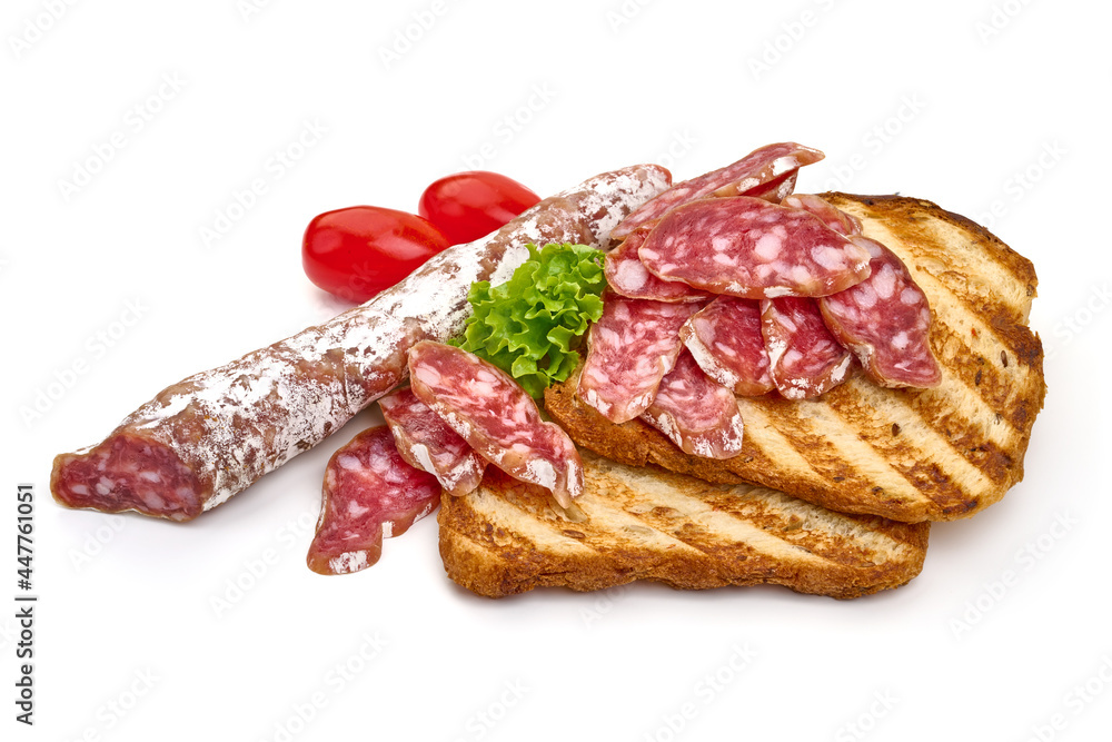 Cured fuet sausage, sausage with mold, isolated on white background. High resolution image. Cured fuet sausage, sausage with mold, isolated on white background. High resolution image.