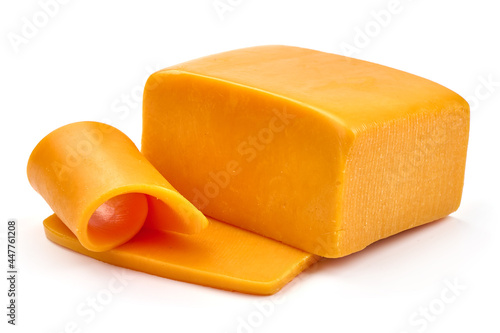 Cheddar cheese, isolated on white background. High resolution image.