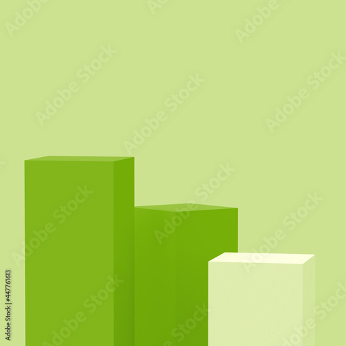 Abstract 3d green cubes square podium minimal studio background.