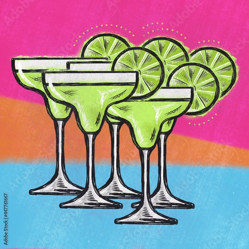 Sticker Margarita cocktail, with lime decorations