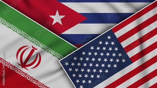 Photography Cuba United States of America Iran Flags Together Fabric Texture Effect Illustra