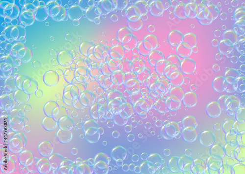 Bathtub foam. Detergent soap bubble and suds for bath. Shampoo.