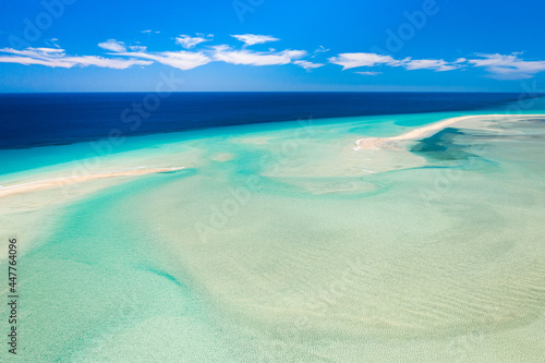 Aerial view of Sotavento beach lagoon in Costa Calma, Fuerteventura island... photo