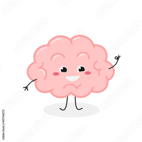 Cheerful cartoon human brain making OK sign