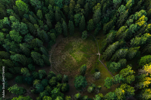 Aerial view of Devil's pit geological natural monument in Lithuania photo