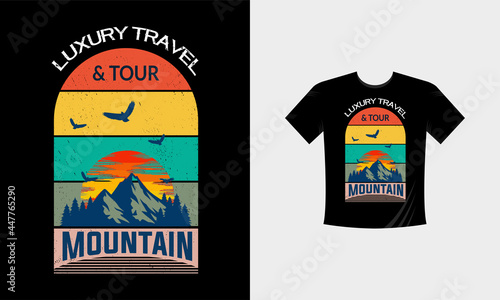 Mountain Camping Gift. Funny Tee perfect for any adventurer, wanderlust lovers or hikers. Vintage distressed style. Cute present for birthday. Stock vector.