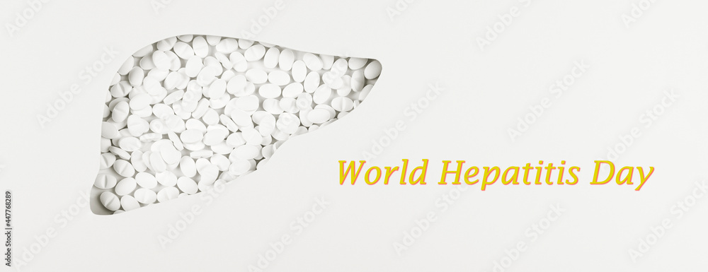 World Hepatitis Day,  July 28th. Medicine, health, infection concept. Banner. Flat lay. Copy space.