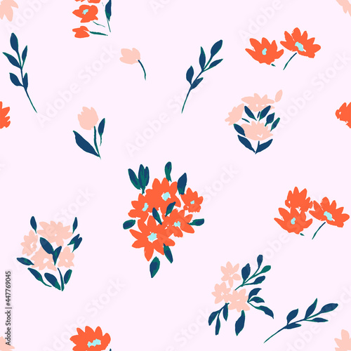 Trendy Seamless Floral Pattern In Vector. ideal for calico fabric design © taisiyakozorez