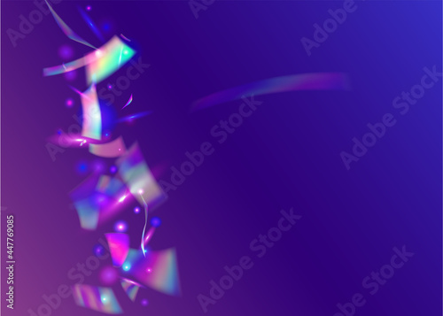 Kaleidoscope Confetti. Cristal Glitter. Holographic Sparkles. Bright Art. Shiny Burst. Blue Party Effect. Laser Multicolor Decoration. Glamour Foil. Purple Kaleidoscope Confetti