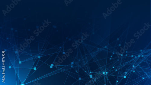 Abstract blue polygon tech network with connect technology background. Abstract dots and lines texture background. 3d rendering.