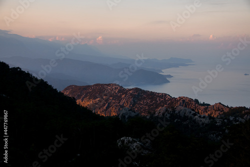 beautiful view of the mountain ranges near the coast of the sea